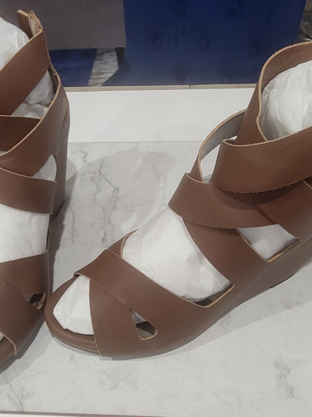 Elle Brown Strappy Wedge Sandals